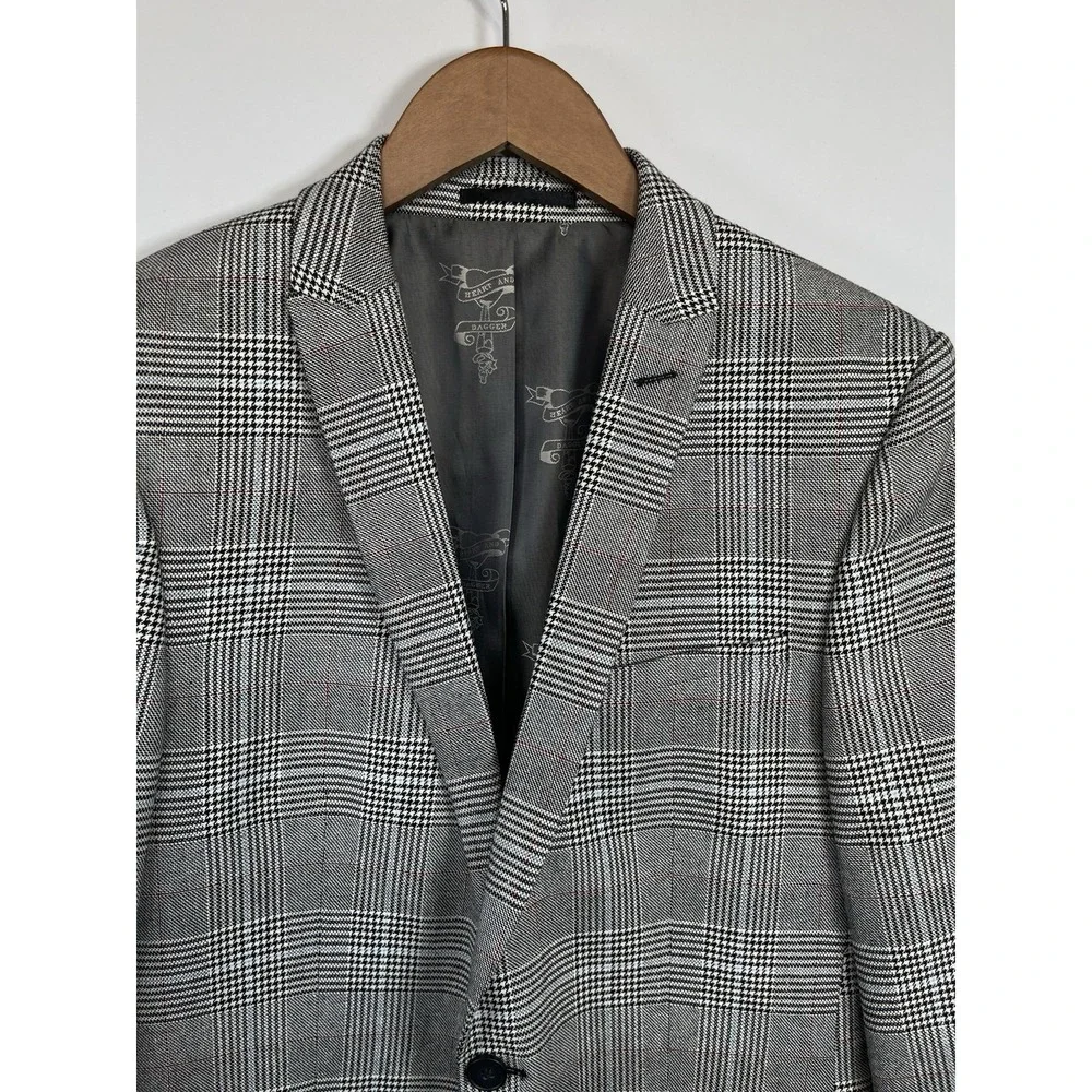 Heart and Dagger Mens Cotton Blend Sport Coat Blazer 38R Gray Double Vented